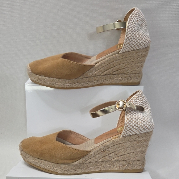 kanna Shoes - Kanna Tan and Cream Espadrille Wedges